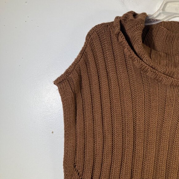 Womens Kori Turtle Neck Wool Blend Slouch Cable Knit Sweater Vest M/L NWT Brown - Picture 4 of 10